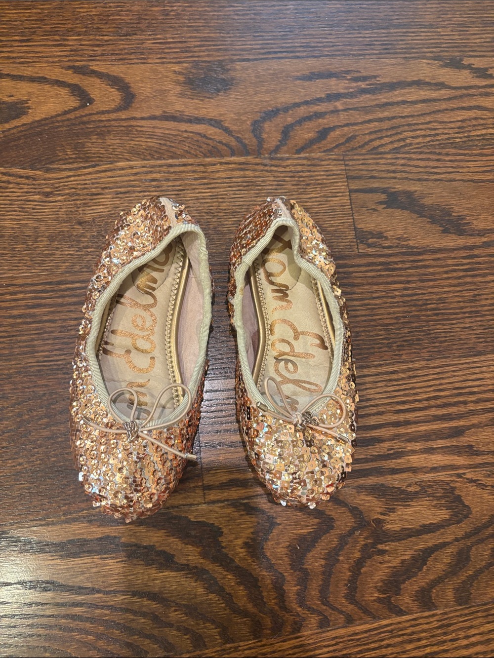 Sam Edelman Kids Rose Gold Sequin Ballet Flats with Bow
